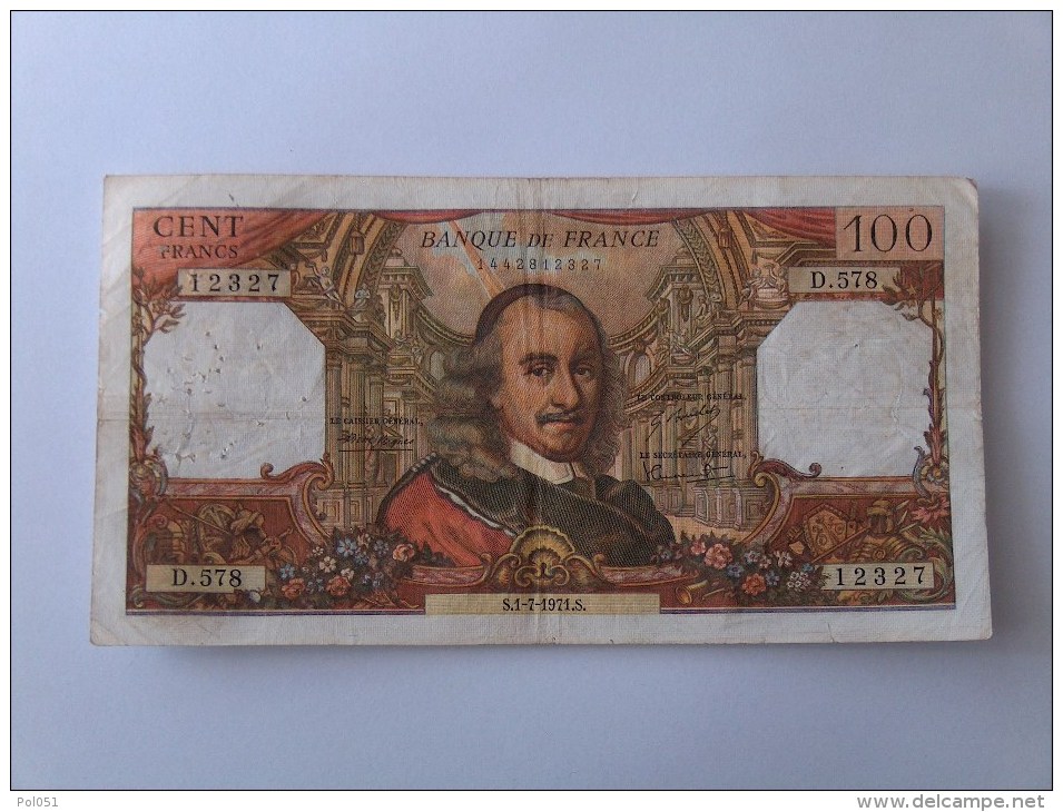 BILLET 100 FRANCS CORNEILLE NOMBREUX NUMEROS QUI SE SUIVENT S.1-7-1971 D578 12327 - 100 F 1964-1979 ''Corneille''