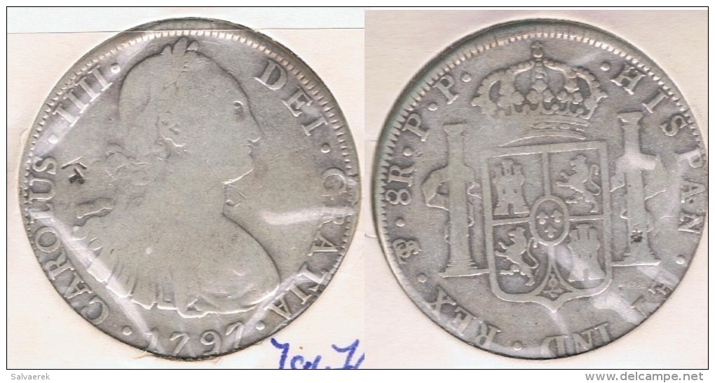 BOLIVIA ESPAÑA CARLOS IIII 8 REALES 1797 POTOSI PLATA SILVER W - Bolivia