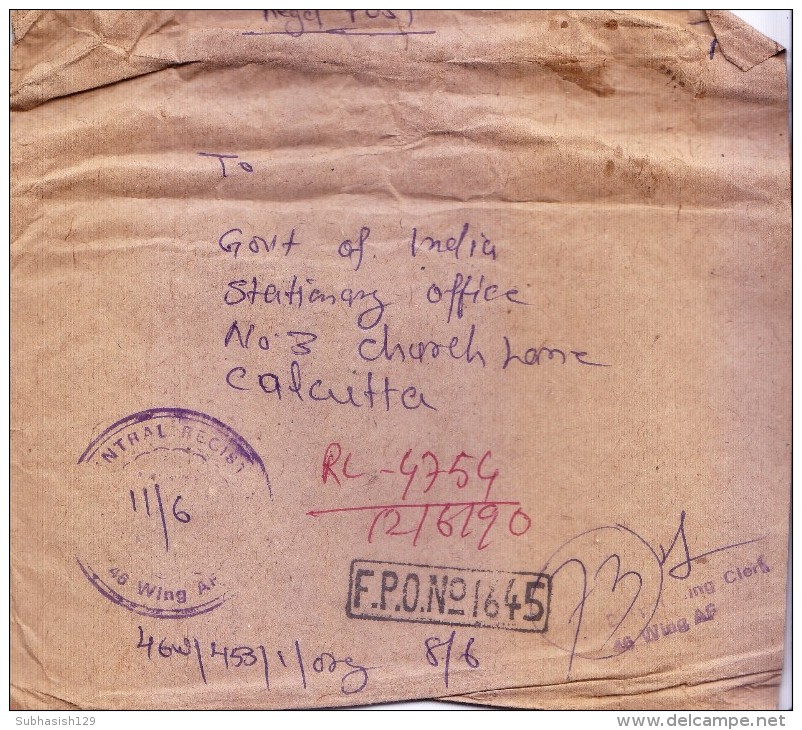 INDIA COMMERCIAL COVER POSTED FROM FIELD POST OFFICE - F.P.O. NO. 1645 - Covers & Documents