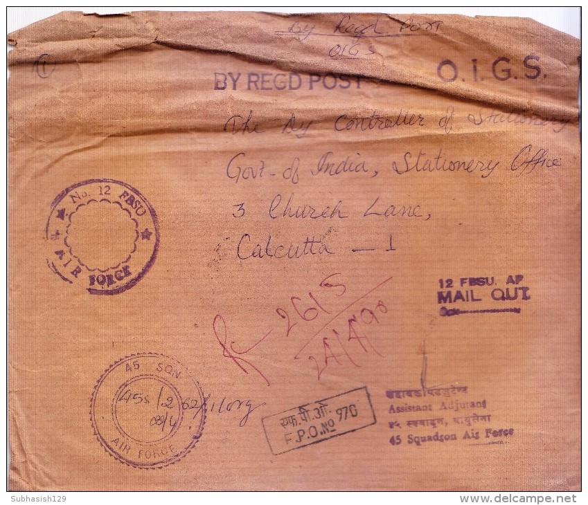 INDIA COMMERCIAL COVER POSTED FROM FIELD POST OFFICE - F.P.O. NO. 970 - Covers & Documents