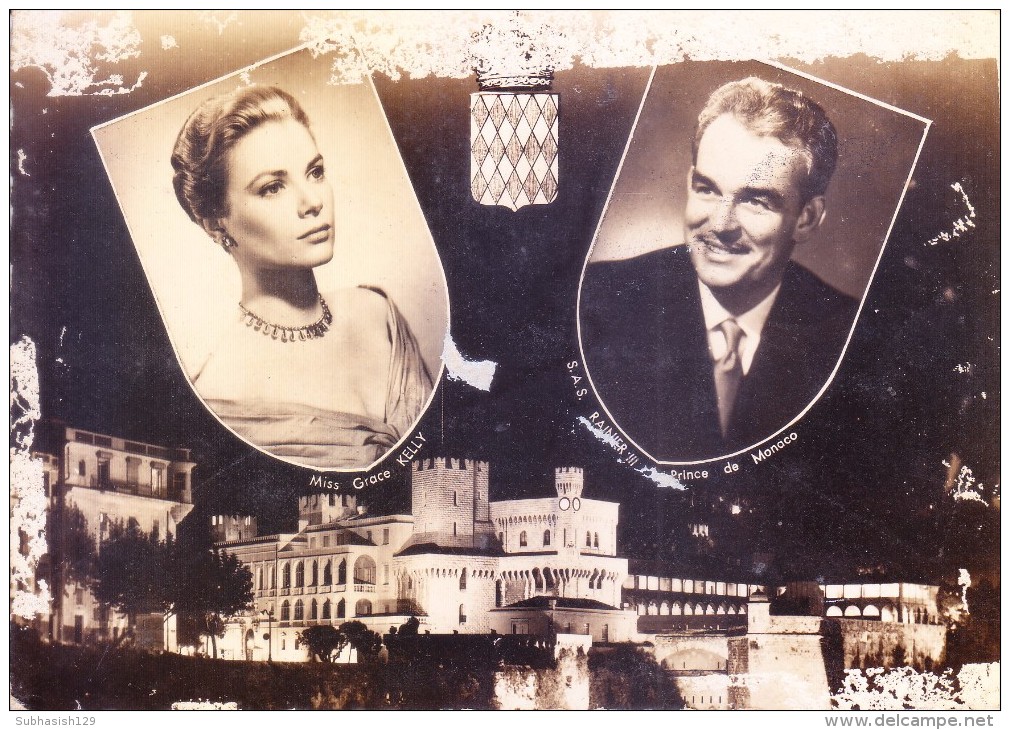 MONACO FIRST DAY CANCELLATION ON PICTURE POST CARD 19.04.1956 - STAMP OF PRINCE & PRINCESS ON PICTURE CARD OF THEM - Covers & Documents