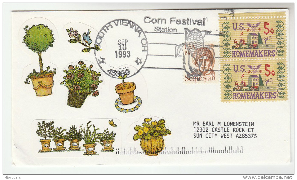 1993 CORN FESTIVAL South Vienna OH USA EVENT COVER Stamps Food Agriculture Hunger - Vegetazione