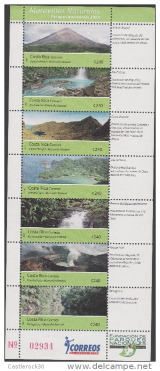 O) 2013 COSTA RICA, VOLCANO RIVER MOUNTAINS - CERRO LAKE WATERFALL, NATURAL WONDERS, NATIONAL PARKS, BLOCK MNH - Costa Rica