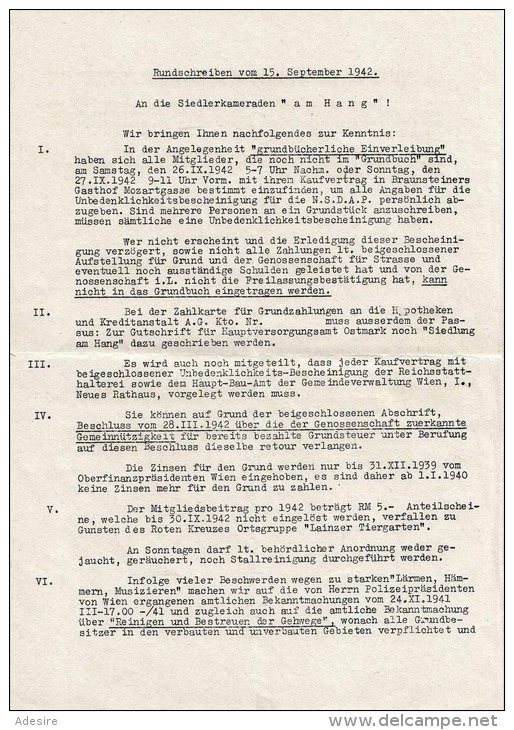 Schreiben An Die Siedlerkameraden Am Hang 1942 - Historical Documents