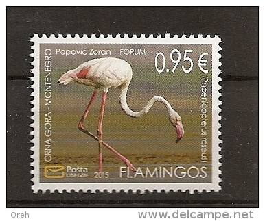 MONTENEGRO  2015,FAUNA,FLAMINGOS ,PHOENICOPTERUS ROSEUS,MNH - Flamingo