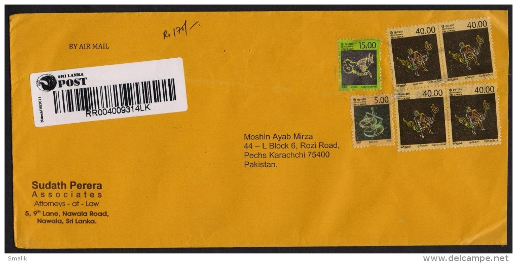Ophiuchus, Libra, Postal History Big Cover Registered From SRI LANKA 2012 - Sri Lanka (Ceylon) (1948-...)