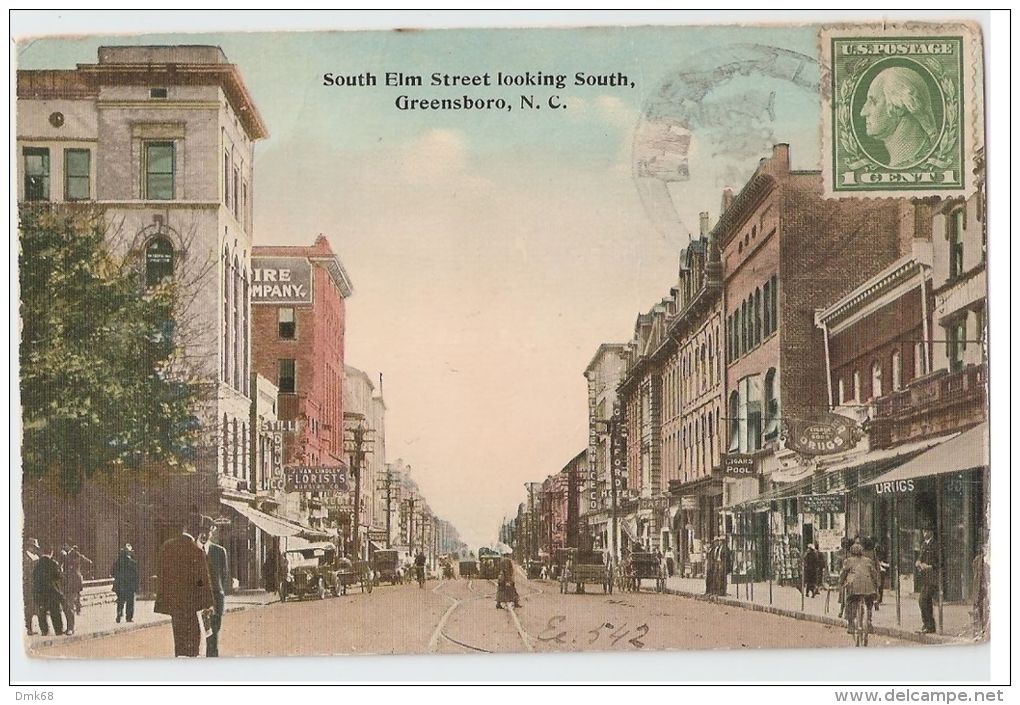 U.S.A - SOUTH ELM STREET LOOKING SOUTH - GREENSBORO - N.C. - WILLIS BOOK &amp; STAT. - Greensboro