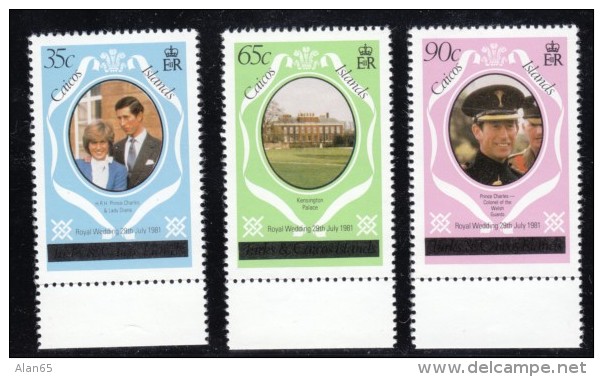 Caicos Sc#8-10, Turks &amp; Caicos W/Black Bar 'Caicos', Charles &amp; Diana Royal Wedding Issue 1981 - Turks E Caicos