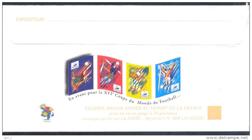 France 1998 Postal Stationery Cover: Football Fussball Soccer Calcio: Fifa WM Worldcup 1998 Host City Nantes - 1998 – France