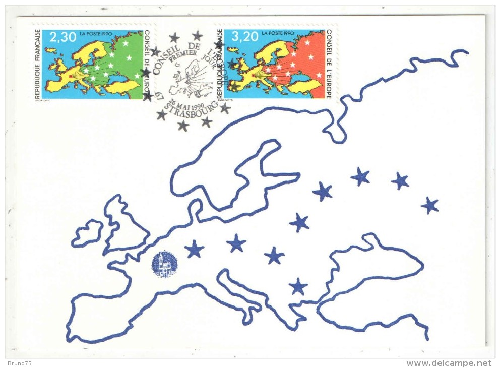 CM - Carte Maximum Card - 1990 - YT Service 104 + 105 - CONSEIL DE L'EUROPE - Otros & Sin Clasificación