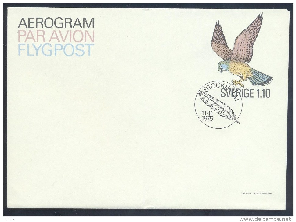 Sweden Postal Stationery Arogramme 1975: Fauna Birds Vogel Oiseaux Uccelli: COMMON KESTREL, FALCON FALKE Faucon - Other & Unclassified