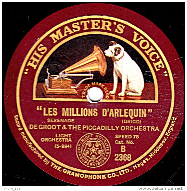 78 Trs 25 Cm état B -  DE GROOT - OLD SPANISH SONG - LES MILLIONS D'ARLEQUIN - 78 T - Disques Pour Gramophone