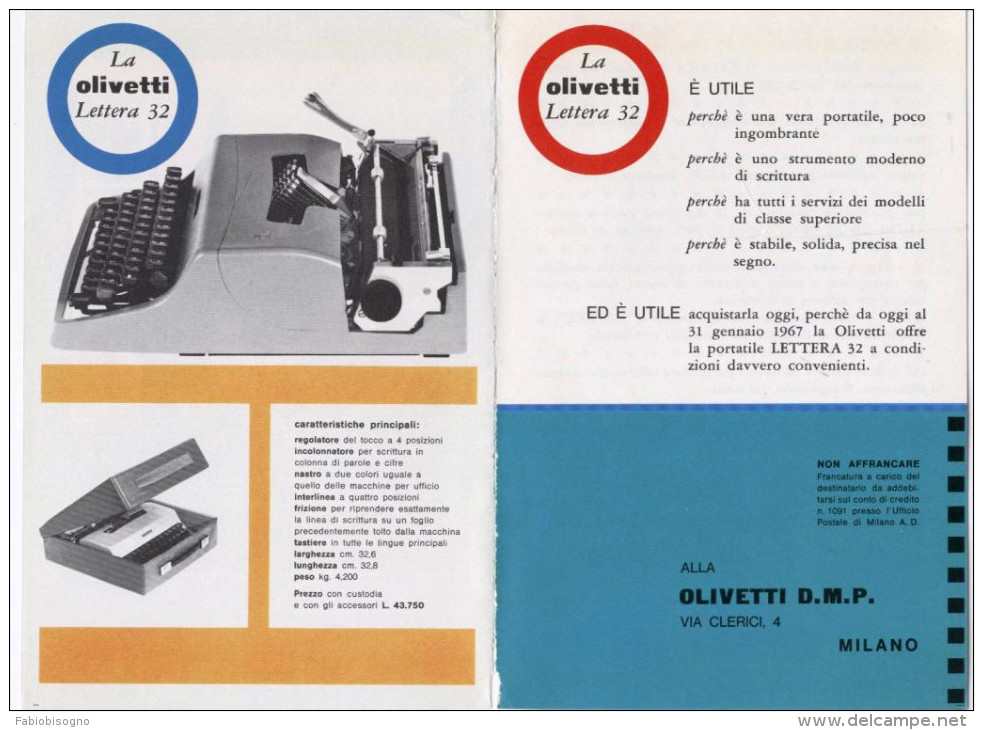 1967/8 - OLIVETTI  Lettera 25 / Studio 46 / Lettera 35 / Lexikon 82 / Lettera 32  -  7 Pag.  Pubblicità Cm.13x18 - Advertising