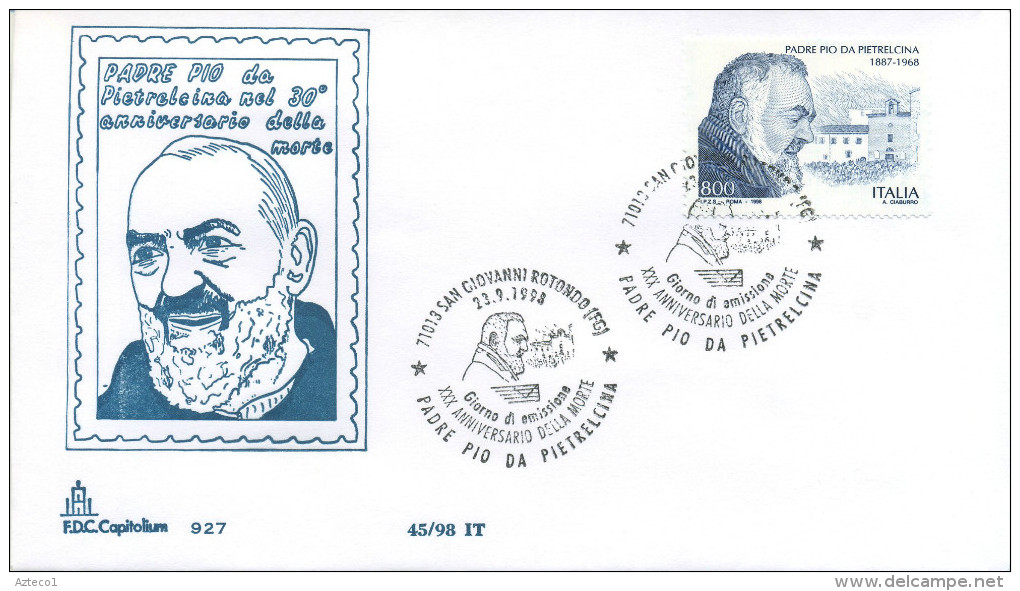 ITALIA - FDC  CAPITOLIUM 1998 - PADRE PIO - ANNULLO SPECIALE SAN GIOVANNI ROTONDO - FDC