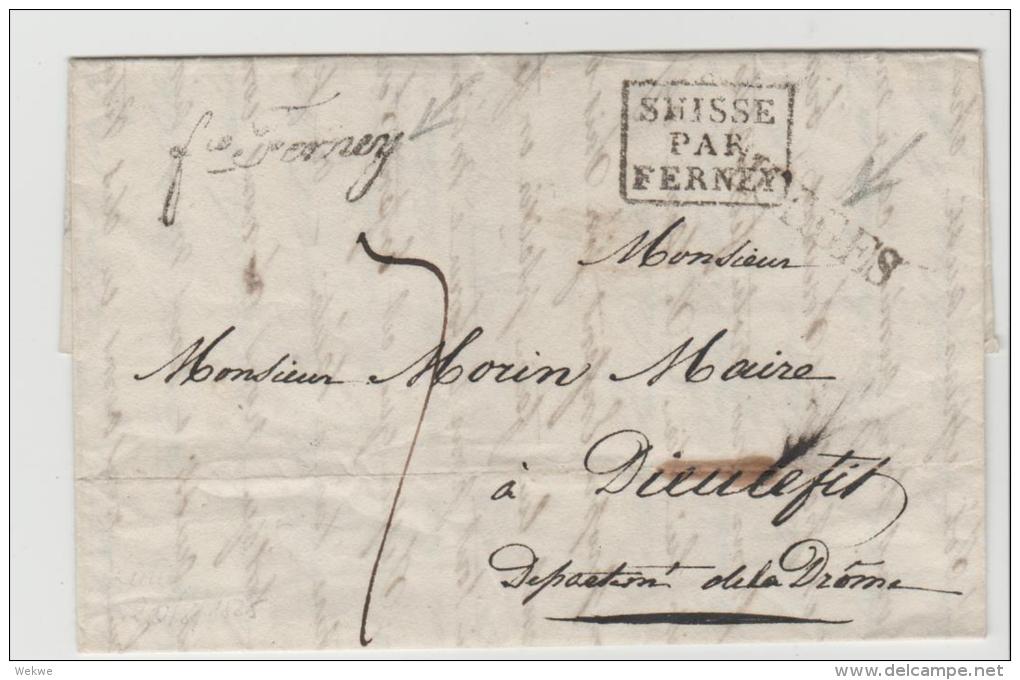 CH028a /  - SCHWEIZ - Morges Nach Frankreich Mit Grenzübergang In Kastenform Sowie Einzeiler Ferney - ...-1845 Prephilately