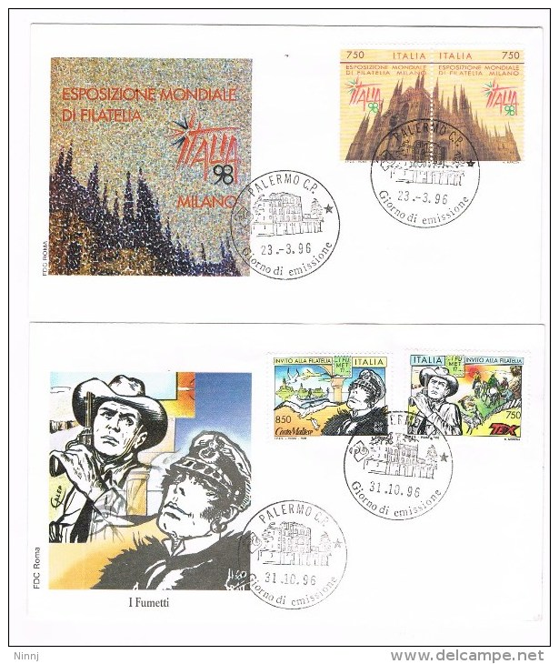 170- FDC Roma Esposizione Mondiale Di Filatelia + I Fumetti 2 Buste 1° GG. Emissione 23.3.96/31.10.96 - FDC