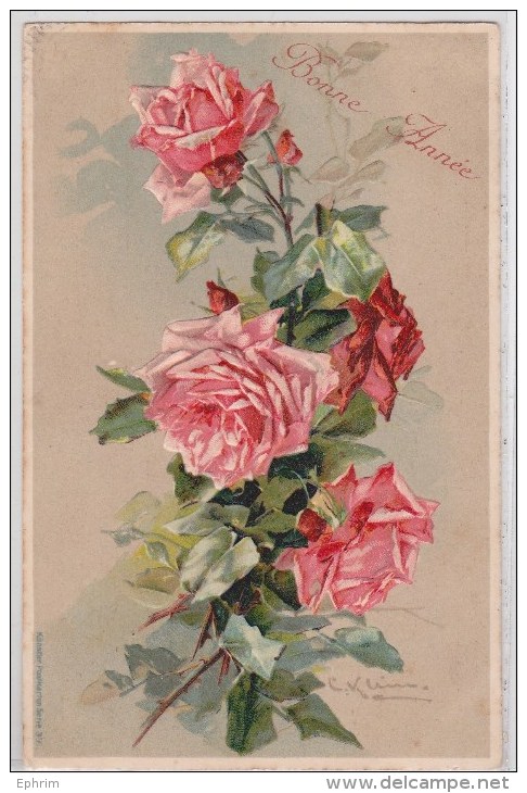 Catharina Klein - Bonne Année - Roses - Cpa Gaufrée - Künstler Postkarten Série 39 - Embossed Rppc - Klein, Catharina