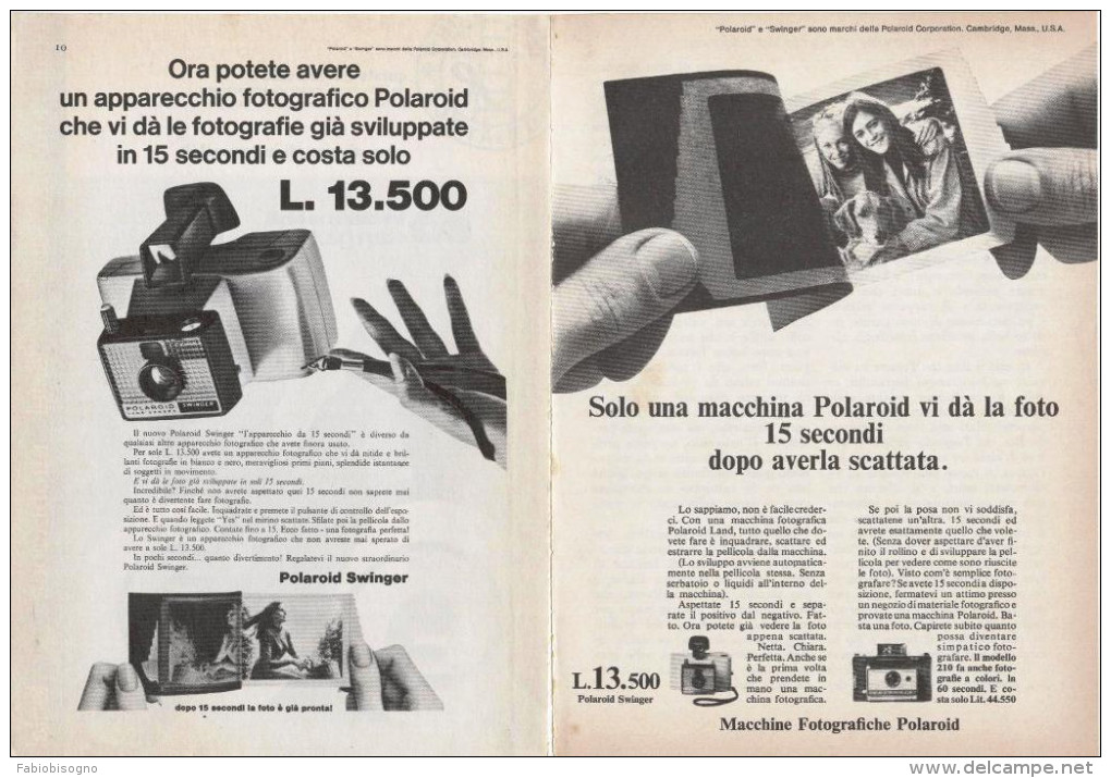 1967/8 - Macchina Fotografica POLAROID - 5 Pagine Pubblicità Cm. 13 X 18 - Cameras