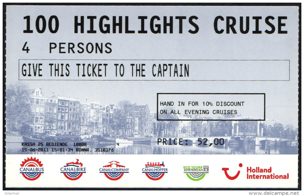 THE NETHERLANDS - AMSTERDAM - 100 HIGHLIGHTS CRUISE - BOAT TRIP TICKET - Europe