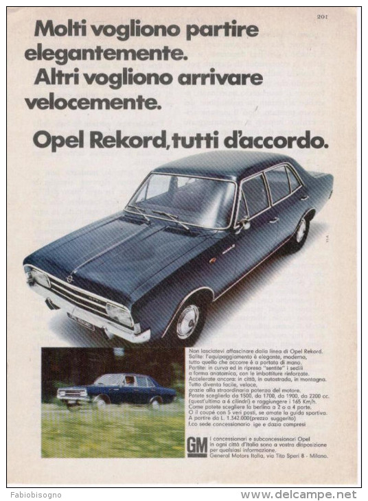 1967 -  Automobili OPEL REKORD -  3  Pag.  Pubblicità Cm. 13x18 - Cars