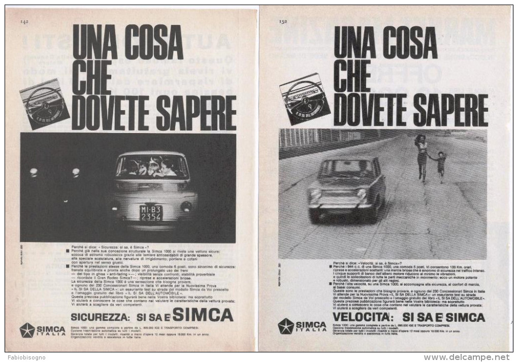 1967 -  Auto SIMCA -  3 Pag. Pubblicità Cm. 13x18 - Cars