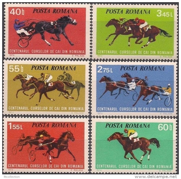 Romania 1974 Horse Racing Centenary Sports Horses Animals Mammals Fauna Stamps MNH SC 2475-2480 Michel 3182-3187 - Horses