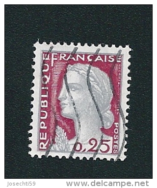 N° 1263 Marianne De Decaris 0.25 1960 France  Oblitéré Rouge Et Gris Foncé - 1960 Marianne Van Decaris