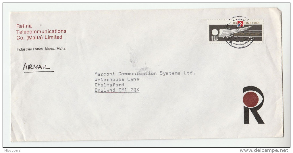 1974  RETINA TELECOMMUNICATIONS Co MALTA Telecom ADVERT COVER Telephone  Stamps - Telecom