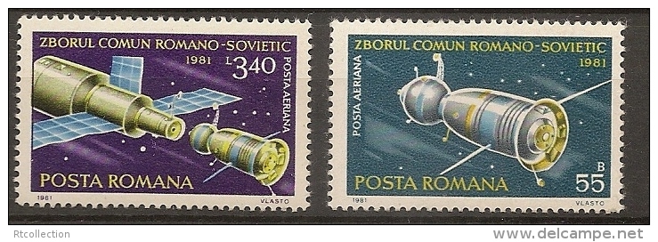 Romania 1981 Romanian Russian Space Cooperation Flight Soviet USSR Sciences Stamps MNH Michel 3792-3793 - Unused Stamps