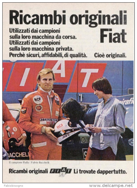 1977 - Fulvio Bacchelli (campione Rally )- Ricambi FIAT - 1 Pag. Pubblicità Cm. 13 X18 - Abbigliamento, Souvenirs & Varie