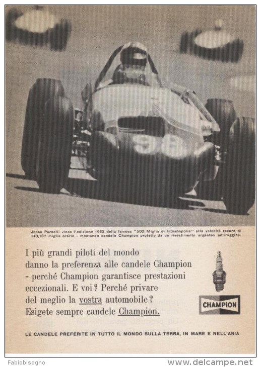 1963 - Jones PARNELLI Vincitore 500 Miglia Di Indianapolis - Champion - 1 Pag. Pubblicità Cm. 13 X18 - Abbigliamento, Souvenirs & Varie