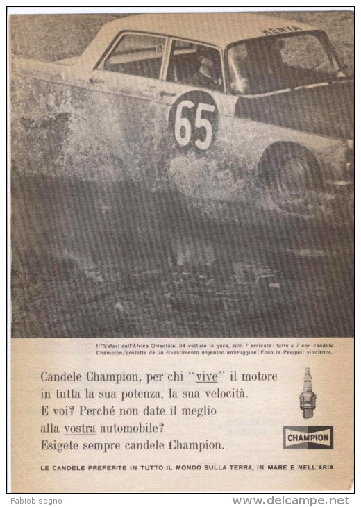 1963 - PEUGEOT Vincitrice Dell' 11° Safari Dell'Africa Orientale - Champion - 1 Pag. Pubblicità Cm. 13 X18 - Uniformes Recordatorios & Misc