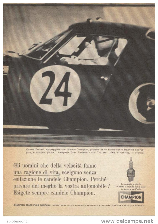 1963 - FERRARI  Prima Alla 12 Ore Di Sebring Florida - Champion - 1 Pag. Pubblicità Cm. 13 X18 - Kleding, Souvenirs & Andere