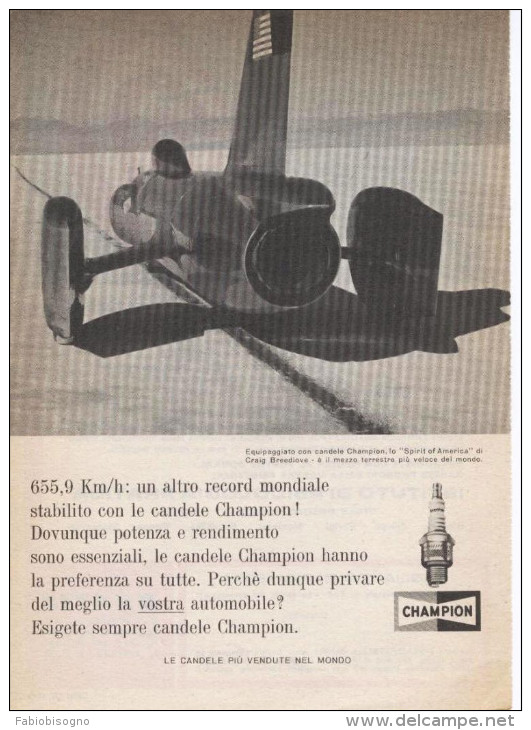 1964 - SPIRIT OF AMERICA Di Craig Breedlove 655,9 Km/h - Champion - 1 Pag. Pubblicità Cm. 13 X18 - Abbigliamento, Souvenirs & Varie