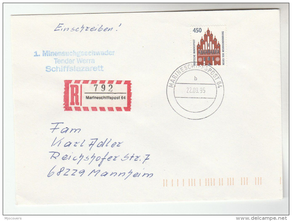 1995  REGISTRERED Germany MARINESHIFFSPOST Pmk COVER 450pf Stamps  To Mannheim , Ship, Paquebot - Ships