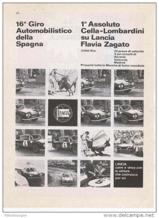 1966 - 16° Giro Automobilistico Della Spagna / Cella Lombardini Su Lancia Flavia Zagato - 1 Pag. Pubblicità Cm. 13x18 - Libros
