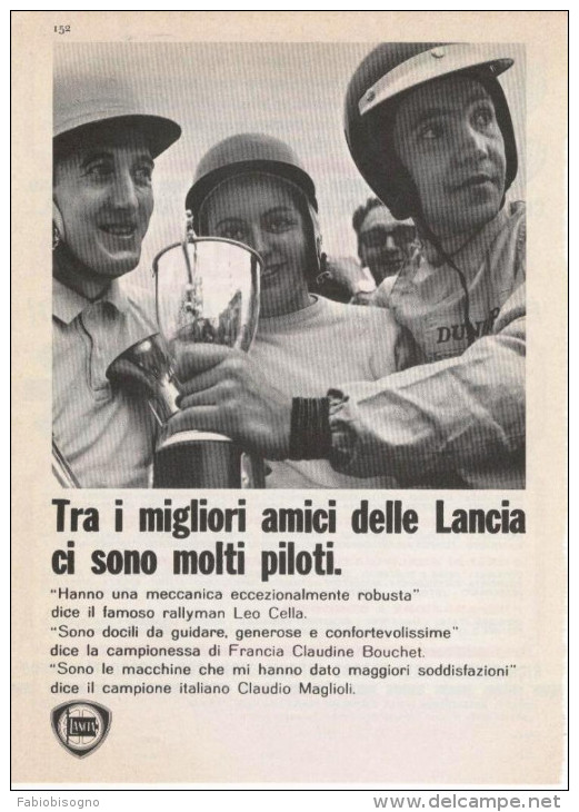 1966 - Piloti Lancia Leo Cella / Claudine Bouchet / Claudio Maglioli - 1 Pag. Pubblicità Cm. 13 X18 - Habillement, Souvenirs & Autres