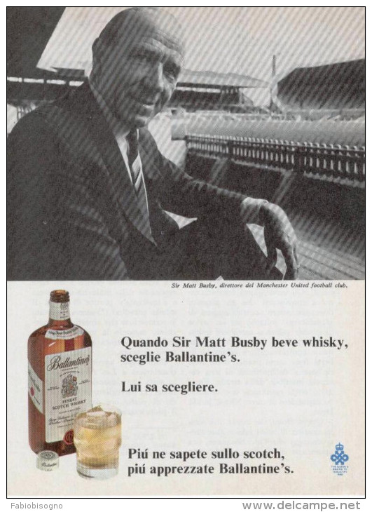 1969 - Sir Matt Busby Direttore Del Manchester United - Ballantine's - 1 Pag. Pubblicità Cm. 13 X18 - Abbigliamento, Souvenirs & Varie