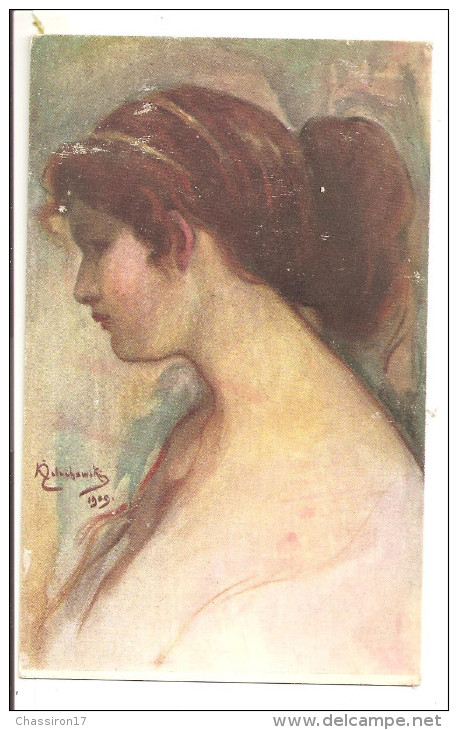 Peinture De  K.ZELECHOWSKI   - Jeune Femme Au Gros Chignon - Femmes