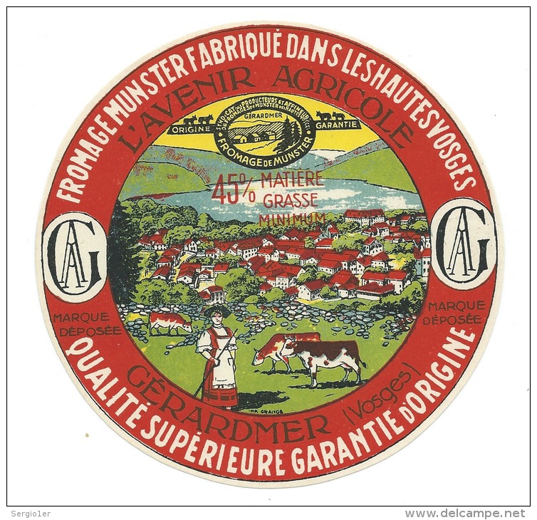 Ancienne  étiquette Fromage  Munster L'avenir Agricole Gérardmer Vosges 88 - Formaggio