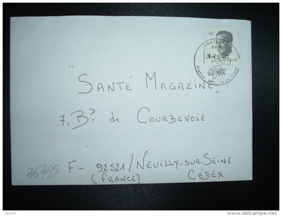 LETTRE Pour FRANCE TP 14F OBL.28-2-92 MARTELANGE Station Verte De Vacances - 1990-1993 Olyff