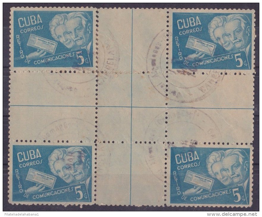 1946-32 CUBA 1946 CENTER OF SHEET. RETIRO DE COMUNICACIONES 5c USADA. - Oblitérés