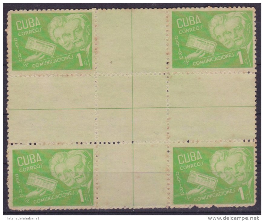 1946-35 CUBA 1946 CENTER OF SHEET. RETIRO DE COMUNICACIONES 1c SIN GOMA. - Oblitérés