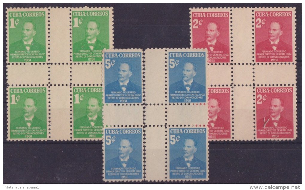 1951-155 CUBA 1951 CENTER OF SHEET. FERNANDO FIGUEREDO SET SIN GOMA. - Usados