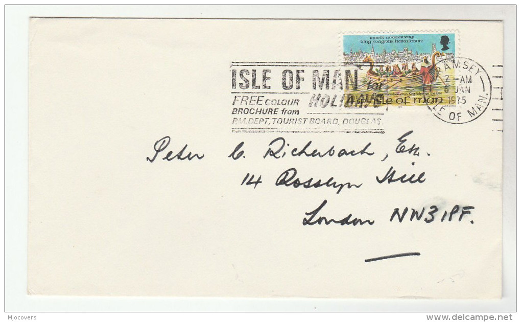 1975 ISLE OF MAN COVER VIKING LONGBOAT SHIP Stamps SLOGAN Pmk ISLE OF MAN HOLIDAYS - Ships