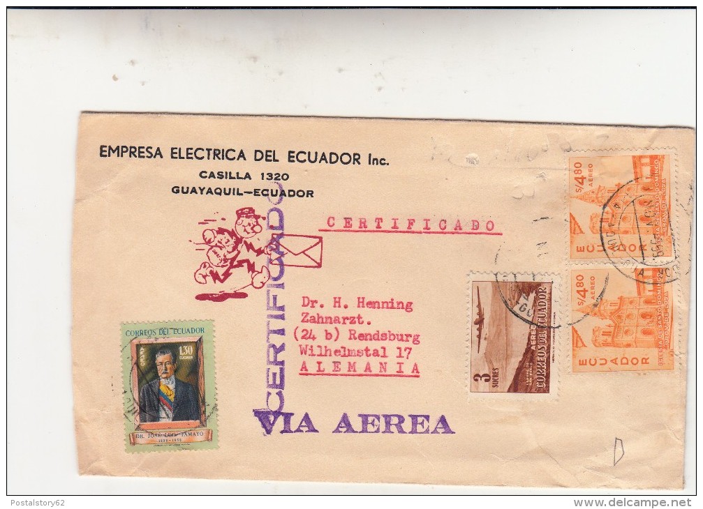 Santiago De Guayaquil To Rendsburg, Germania. Cover 1959 Air Mail - Equateur