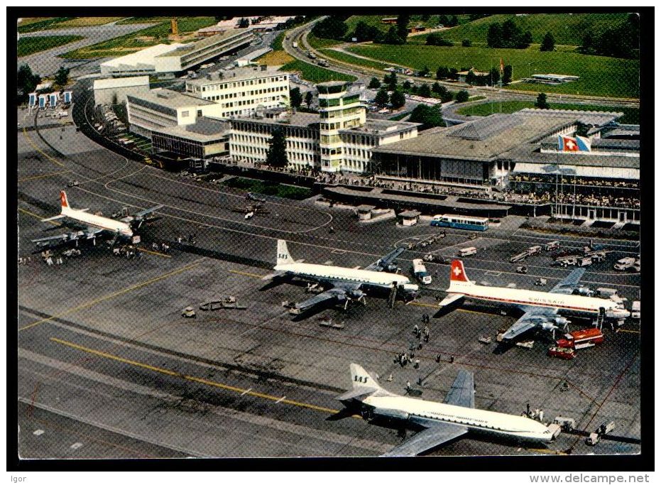 Switzerland 1966 PC Zurich Airport, 3 Stamps - Aerodrome