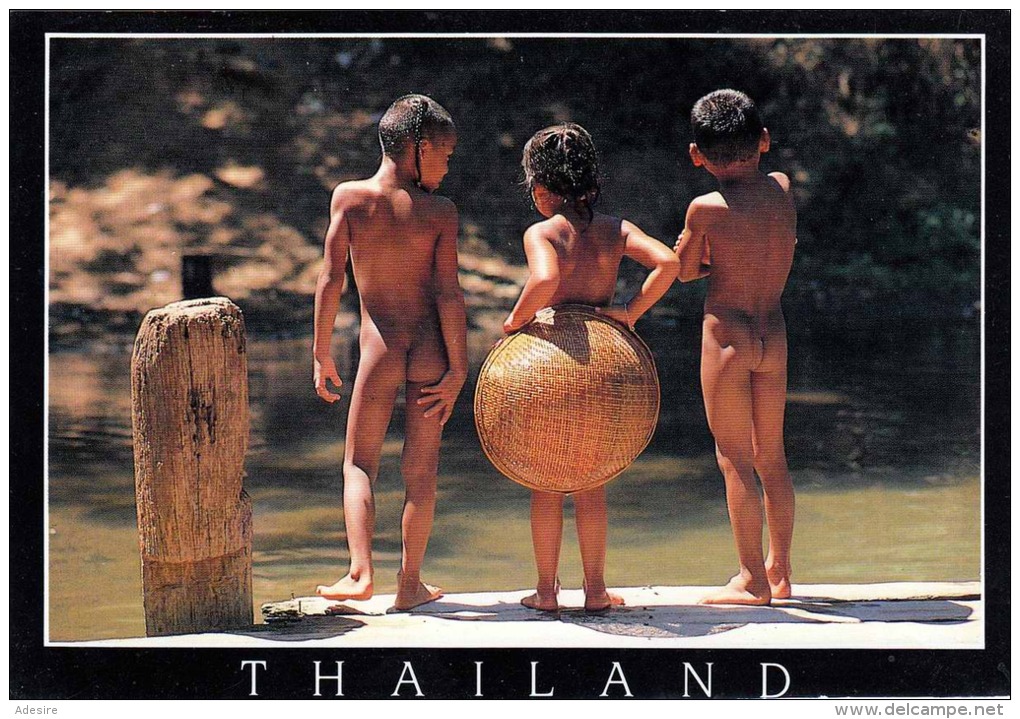 THAILAND - 2 Buben Und Mädchen Beim Nacktbaden, Hübsche Karte Um 1990 - Thaïland