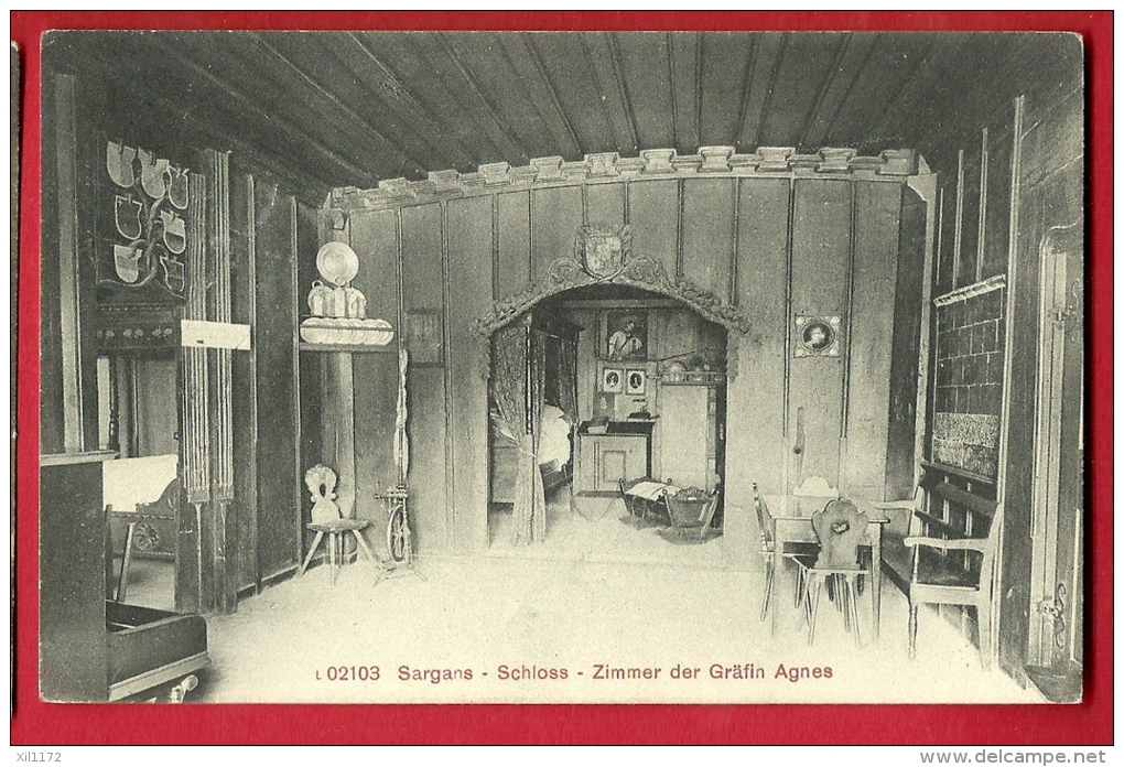 HAC-15  Sargans Schloss Zimmer Der Gräfin Agnes. Stempel Sargans 1911 - Sargans