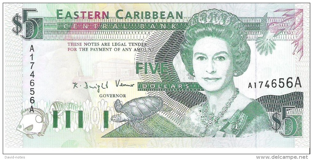East Caribbean States - Pick 26a - 5 Dollars 1993 - Unc - Caraibi Orientale